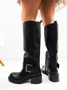 VIKIVIKI SHOES Women's Knee-High Boots With A Decorative Buckle, Elegant And Modern Style, And A Wide Mid-Heel That Provides Comfort And Sophistication. Perfect For Fall-Winter Looks And Easy To Pair With Dresses, Skirts, Or Skinny Pants. Estimated Delivery: 1-3 Business Days (Peninsula). - màu đen - Xem 2