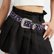 1pc Purple Leopard Print Rhinestone Embellished Fashion Party Belt For Women, Suitable For Carnival, Back To School, Christmas, Halloween, Daily Wear - Leopard Print Purple Belt - View 8