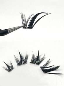 80pcs Cartoon Dog Style C-Curl Natural Look Thick 9-13mm Cat Eye Fox Fake Eyelashes, Suitable For Women's Eye Makeup, Party, Club, Makeup Beginners, Reusable, Instant Enlargement Effect Lash Clusters,Eye Lash Clusters,Individual Eyelashes,Lashes,Fake Lashes - C - View 4