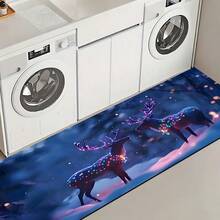 Paillasson thème noir et or de Noël avec design d'arbre de Noël et couronne de renne - résistant à la saleté, léger, convient pour la salle de bain, le salon, la chambre, la cuisine, le bureau - décoration de Noël