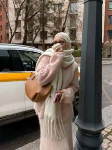 1pc Women Autumn/Winter New Plush Tassel Scarf, Warm And Comfortable Large Shawl, Windproof And Warm For Outdoor, Simple And Versatile For Daily Wear Women Winter Scarves For Dress - 02-white - View 5