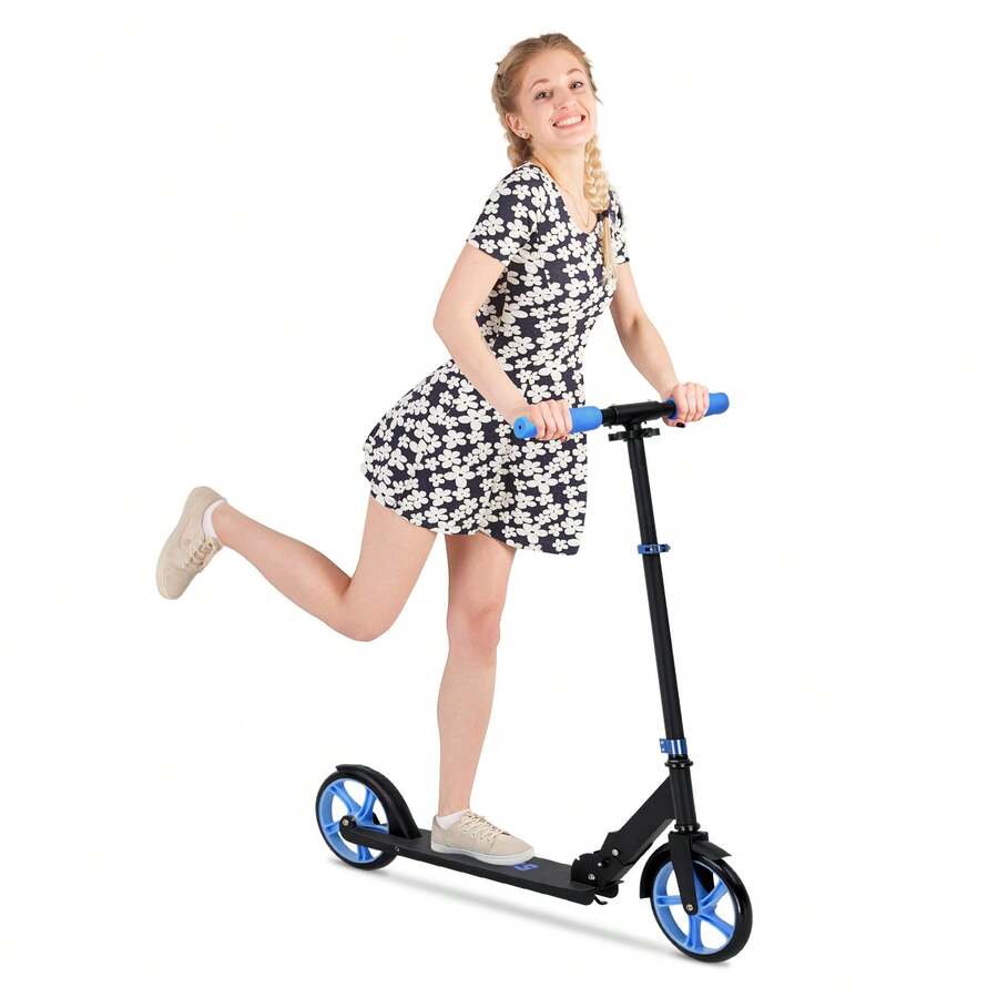 Advwin Kick Scooter Folding Scooter 3 Adjustable Height For Ages 6+ Kid Teens Blue&Black