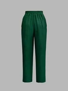 Women's Fashionable Casual Elegant Pants With Slant Pockets And Button Details, Suitable For Commuting Spring - Dark Green - View 3