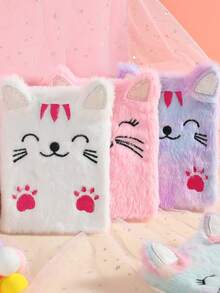 1pc Cute Cat Plush Notebook, Children's Cartoon Writing Book, Girls' Diary, Birthday Gift For Girl - Multicolor - View 4