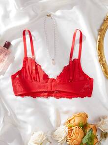 1 szt. biustonosz damski z siateczki haftowanej na fiszbinach