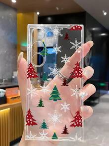 1 pièce Étui de téléphone doux avec motif sapin de Noël et flocons de neige, compatible avec iPhone, Honor, Redmi, Galaxy, version internationale, pas la version domestique - Transparent - Voir 6