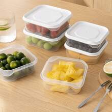 5 piezas Caja de almacenamiento de alimentos de cocina, Recipiente de refrigerador con tapa, Contenedor separador reutilizable para refrigeradores y microondas, Material de PP transparente, Organizador de alimentos apto para carne, frutas, verduras, utensilios de cocina del hogar - cubierta blanca - Ver 7