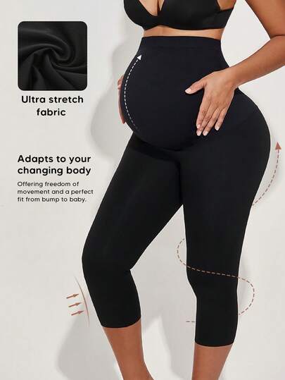 1pc Maternity Capri Legging, Over Bump Support, Soft, Breathable And Stretchy, For Yoga, Walking, Travel, Or Everyday Wear