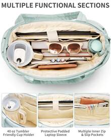 Puffer Tote Bag For Women, Lightweight Puffy Work Handbag Teacher Nurse Quilted Shoulder Bag For School Travel Gym - Màu xanh Bạc hà - Xem 3