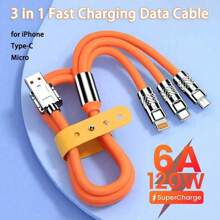 1 条 120W 三合一多功能快速充电 Geeky 数据线，兼容 17/16/15/14/13/12/11 Pro Max Pro Plus/XS/XR/8/7/6、iPad、S24/S23/S22/S21 Ultra Plus 系列 - 彩色 - 查看 1