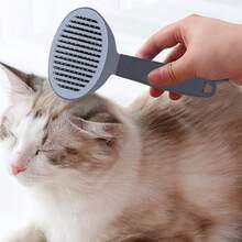 Haarkamm für Katzen und Hunde, Selbstreinigender Kamm für Haustiere, Presskamm zur Massage und Haarentfernung, Langhaarige Haustiere, Entwirrungskamm für große Hunde, Einfarbiger ovaler automatischer Haarentfernungskamm – Grobe Nadel