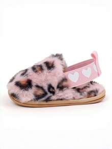 Yibubu Pink Infant Shoes, Leopard Print Infant Girl Slippers, Warm And Comfortable Infant Girl Sandals, Non-Slip Rubber Sole Infant First Walker Toddler Girl Shoes, Newborn Indoor Slippers