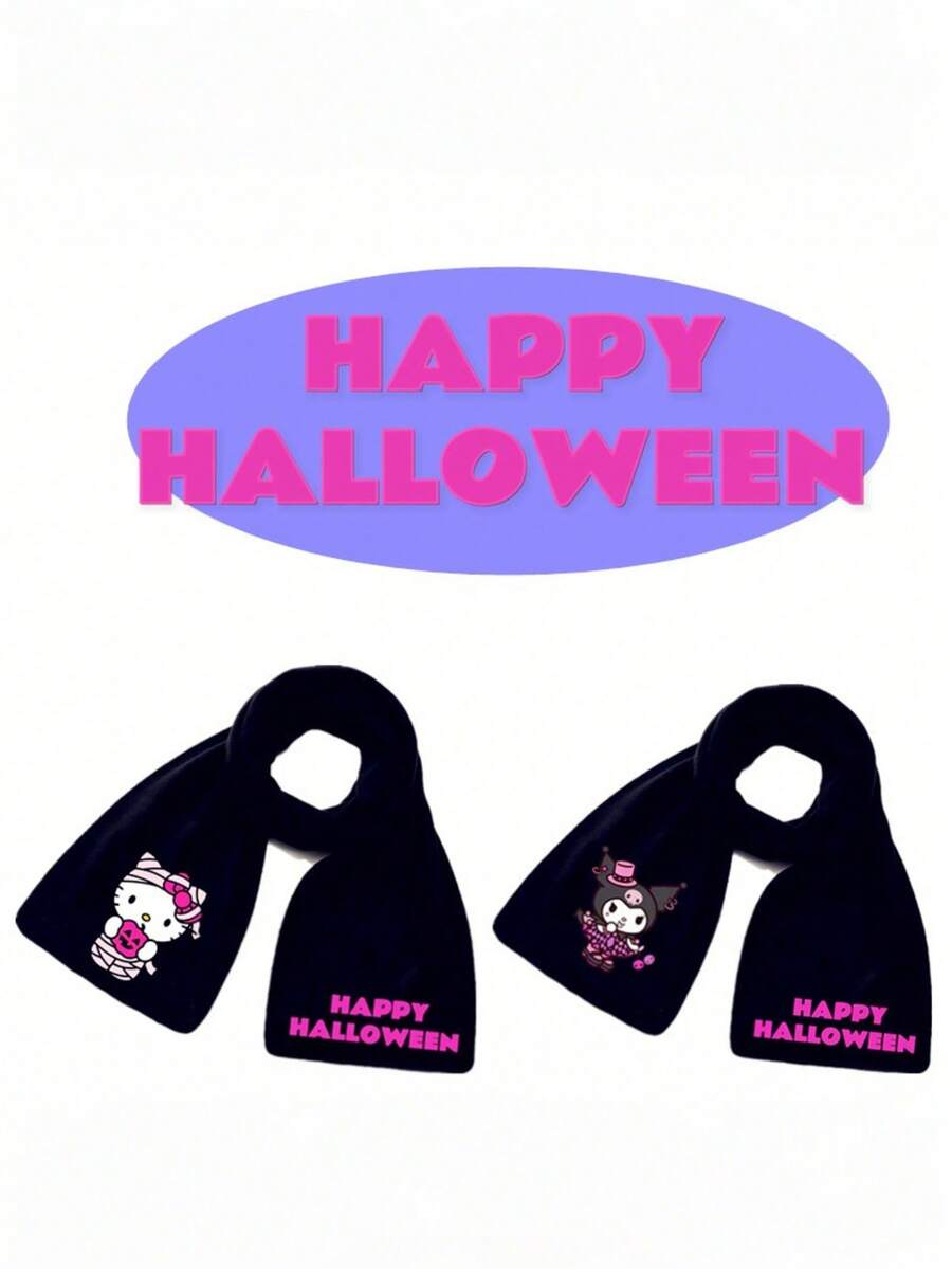 Sanrio وشاح فرو غريب لعائلة سانريو في عيد الهالوين: وشاح فرو ناعم جدًا بأذنين كبيرتين لكلب كورومي وميلودي، إكسسوار كاواييي ياباني جميل للكوسبلاي، هدية عيد للطالبات والحفلات