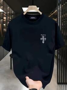 220g double-sided pure cotton T-shirt, soft, easy to breathe in summer, popular and explosive T-shirt recently, moisture wicking, printed with cross pattern, suitable for sports, outdoor travel and weekends, the best gift choice - Negro - Ver 1