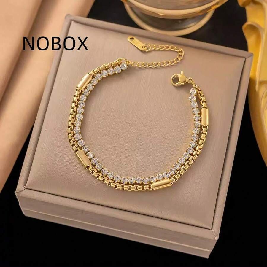 1 pieza Pulsera de mujer de acero inoxidable con diseño geométrico, pulsera minimalista de estilo vintage para uso casual, adecuada para el Día de Acción de Gracias, Navidad, uso diario, fiestas y vacaciones, opción de regalo (Solo empaque para fotografía) - amarillo dorado - Ver 1