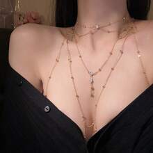 1 Pcs Sexy Exaggerated Beach Casual Body Clothing Chain Necklace Pendant Tassel Chest Chain - 黑色 - 查看 3