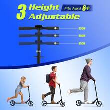 Advwin Folding Kick Scooter 3 Adjustable Height For Ages 6+ Kid Teens & Adults 20cm PU Wheels Load 100kg Blue