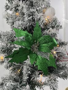 10 Stücke künstliche glitzernde Weihnachtsblumen mit Clips, extra groß, geeignet für Weihnachtsbaum Dekoration und Feiertags Deko