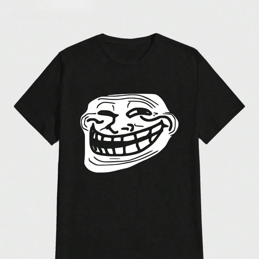Payeah Troll Face Meme Casual Digital Print Pure Heavy Cotton T ShirtFamily T-ShirtFor Family And Friends - 黑色 - 查看 1