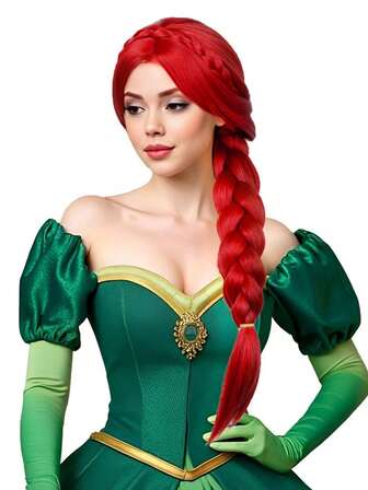 26 英寸长红色角色扮演假发，带辫子合成假发，适合角色扮演万圣节装扮，高密度，非常适合派对日常穿着（优雅长假发）合成纤维假发或角色扮演