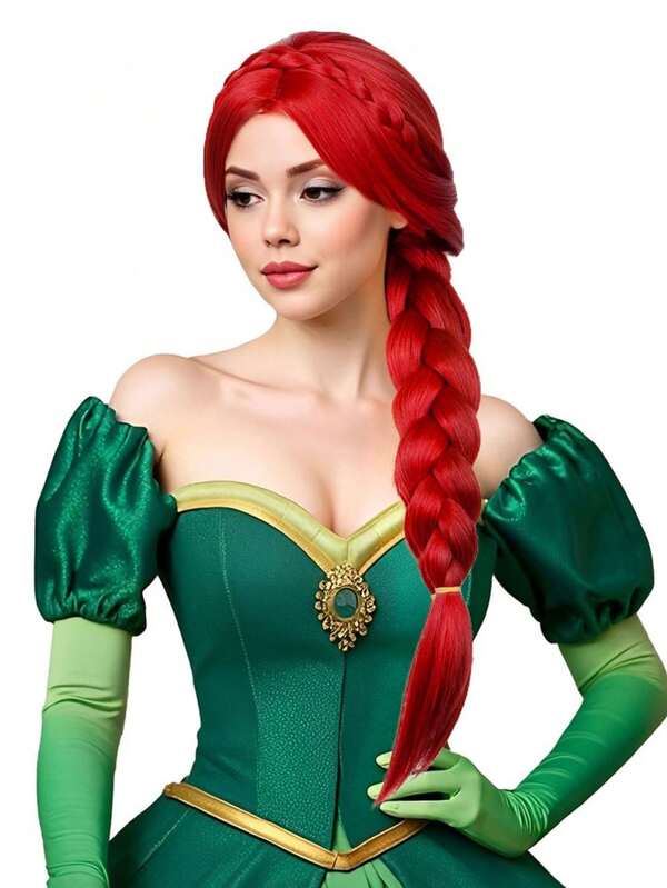 Parrucca rossa sintetica da 26 pollici con treccia, adatta per cosplay, travestimenti di Ognissanti, feste e uso quotidiano (parrucca elegante e lunga), in fibra sintetica, ideale per cosplay e giochi di ruolo