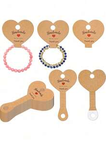 25/50/100pcs Heart Shaped Kraft Paper Jewelry Hanging Display Cards,Self-Adherent Show Cardstock Used For Packaging Ring Keychain Necklace Bracelet Hairband Earrings - Multicolor - View 1