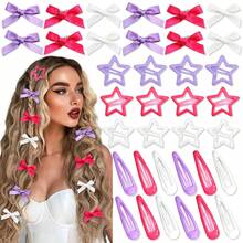 36 piezas Conjunto de pasadores de pelo con moños y estrellas de colores de moda para mujeres, lindos mini pasadores de pelo, elegantes accesorios de princesa, bailarina y hada Y2K, adecuados para uso diario, 3 colores, regalos decorativos para el Día de San Valentín, Halloween, Navidad, pinzas para el cabello, ganchos para el cabello, pasadores de pelo, barrettes, moda de otoño, pasadores de pelo rosa, accesorios rosas, moños