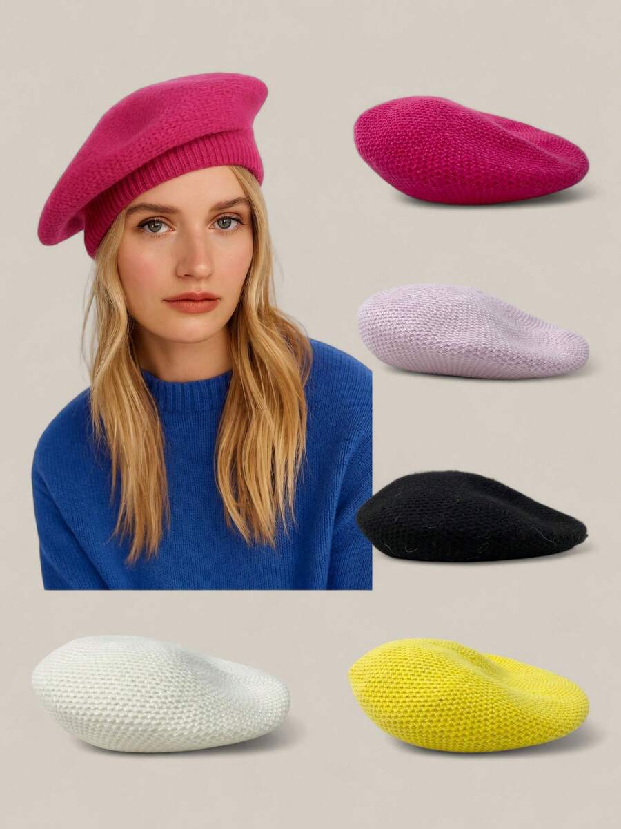 O beretă retro în stil dovleac pentru femei, pentru toamnă și iarnă, o modă feminină în stil coreean, o căciulă de lână casual și călduroasă în stil japonez. O căciulă tricotată simplă și călduroasă pentru femei, ideală pentru exterior, stradă și purtare zilnică în toamnă și iarnă, o căciulă unisex elegantă, un cadou ideal pentru toamnă și iarnă. O căciulă tricotată unisex cu strat dublu și călduroasă. - Roz fierbinte - Vizualizare 1