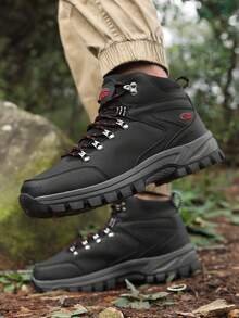 男士高帮厚底轻便保暖户外雪地靴，PU 材质，加大码男靴，户外登山鞋，舒适休闲鞋，保暖登山靴，户外运动雪地靴，登山靴，徒步靴