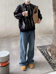 BAI YUE Streetwear Essentials: A Versatile, On- Collection Niche Design Color-Blocked Pullover Knit Sweater For Men, For Fall Winter, Grunge Style