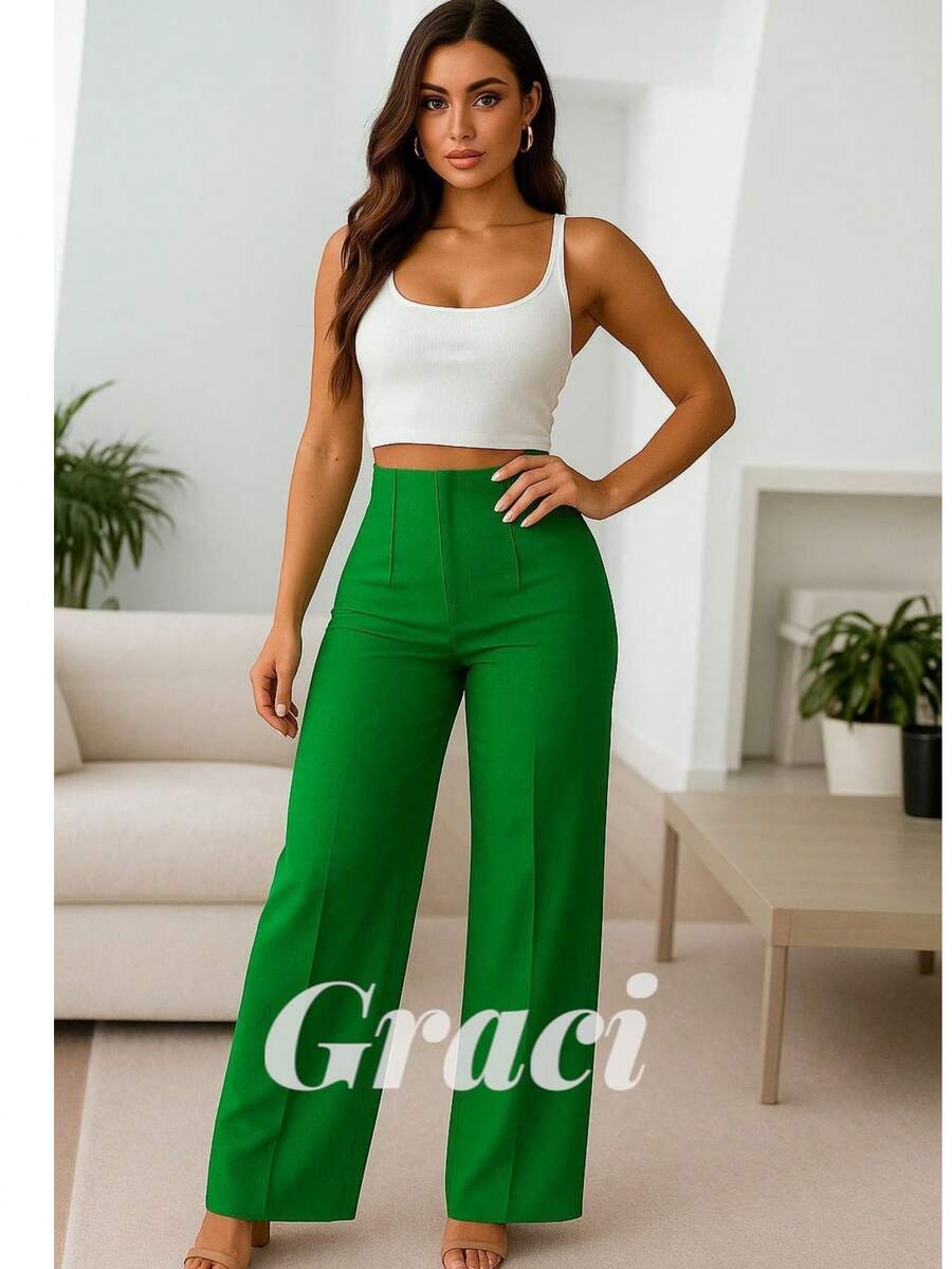 Pantalón Acampanado de Pinzas - Verde - Ver 1