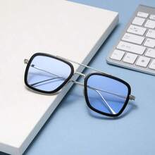Tony Stark  Vintage Square Metal Frame For Men Women  And  Vintage Sun Glasses - GradientBlue - Xem 7
