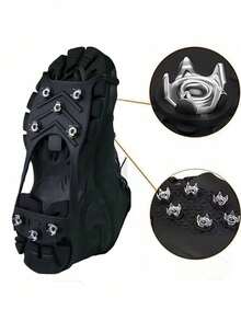 1双橡胶弹性雪地钉，配有5角和8角不锈钢防滑钉，适用于户外徒步和冰上行走，冬季防滑鞋套和滑雪配件 - 黑色 - 查看 9