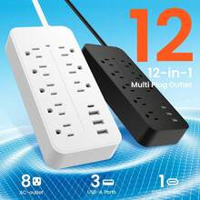 1/2PC Surge Protector Power Strip - 8 Widely Outlets With 4 USB Ports (1 USB C), Outlet Extender With Flat Plug, Wall Mount, Desk USB Charging Station - US B Type Plug(110-127V) - View 6