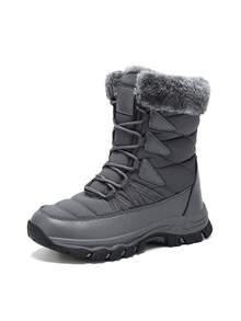 Botas de nieve para mujer, botas cortas, cálidas, antideslizantes, de punta redonda, talla grande, ligeras, de tacón plano alto, casuales, para edad media, de grosor regular