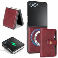 Vintage Magnetic Wallet Phone Case + Magnetic Card Holder Set Made Of Quality PU + TPU With Shockproof, Anti - Slip & Wear - Resistant Functions - Galaxy Z Flip 5, Galaxy Z Flip 6 - Màu xanh lam - Xem 2