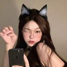 1个万圣节/圣诞节猫耳头箍，服装配饰，女士发箍 - 黑色 - 查看 8