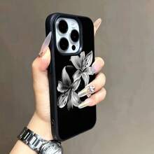 1pc TPU Material Elegant Black & White Lily Flower Pattern Phone Case Compatible With Apple/ Phones - Black - View 5
