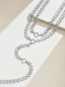 1 件女士时尚 Y 形项链，嘻哈简约金属链双层长颈链，百搭日常配饰 - Silvery - 查看 3