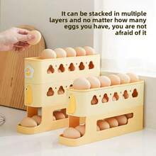 1 Estante automático de tres niveles para huevos, dispensador de huevos deslizante de gran capacidad, organizador de huevos para refrigerador de cocina, mantiene los huevos frescos, se desliza automáticamente, diseño ahorra espacio, el contenedor deslizante puede contener 24-28 huevos, hecho de plástico, no entra en contacto con los alimentos - Unidad de almacenamiento para refrigerador, bandeja de huevos de cocina, adecuada para encimeras de cocina, armarios, puertas laterales del refrigerador, fácil de limpiar, lavable