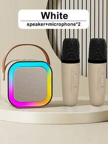一套无线麦克风音箱系统，适用于卡拉OK、家庭互动、音频派对、户外使用，迷你便携式KTV唱歌，多功能外置音箱带卡槽，一键人声消除，呼吸灯效果