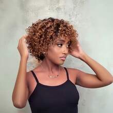 Curly Wave Short Wig Human Hair Glueless Loose Curly Human Hair Wig 1B Black,1B30 Black With Brown Brazilian Virgin Human Hair Curly Bob Wig- Full Machine Made Wig Rose Net Cap Curly Wave Wig For Women, Natural Look For Thanksgiving Day,Christmas,Daily Wear Curly Wig Human Hair Natural Looking