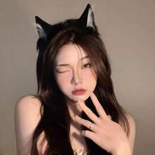 1个万圣节/圣诞节猫耳头箍，服装配饰，女士发箍 - 黑色 - 查看 1