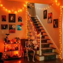 JMEXSUSS Connectable 33ft Halloween Lights Indoor, 100 LED Clear Wire Orange Lights For Halloween, 8 Modes Outdoor Orange Christmas String Light Plug In For Christmas Tree Party Decoration - 橘色 - 查看 2