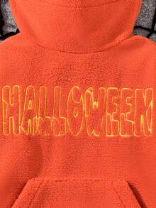 Felpa con cappuccio in pile con grafica di zucca di Ognissanti e ricamo di lettere per ragazzi