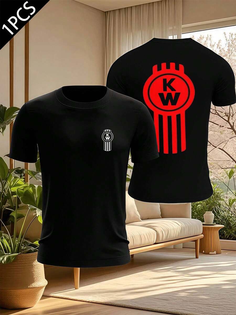 Camiseta con Logotipo de Kenworth Camiseta de algodón puro de 220 g/m2 con cuello redondo, informal, moderna y con estampado de doble cara para hombre (1 unidad) - Negro - Ver 1