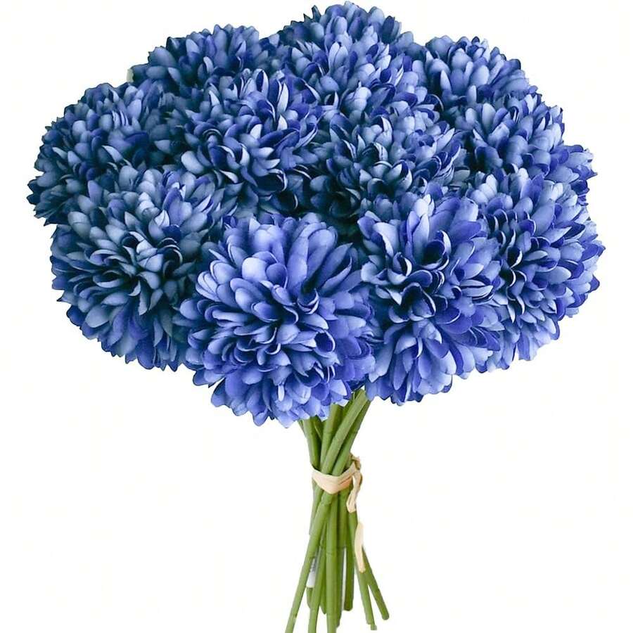 Burgundy Artificial Ball Chrysanthemum 12 Stems Faux Flowers With Bendable Stems For DIY Wedding Centerpiece Fall Decor Home Arrangements-384251 - RoyalBlue12 - Xem 1