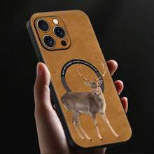 Funda protectora con estampado de caribú, hecha de piel sintética, diseñada para los modelos 12 a 16, con soporte magnético y carga inalámbrica. - Azul - Ver 3