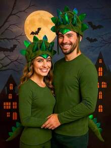 Set de 2 piezas de disfraz de cabeza y cola de dinosaurio para fiesta de carnaval - Verde - Ver 2