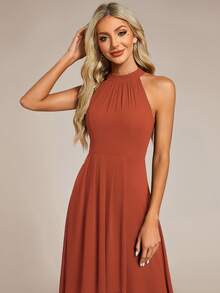 EVERPRETTY Đầm phù dâu bằng chiffon màu cam nhạt, kiểu dáng thanh lịch, hở lưng, vạt trước ngắn vạt sau lệch, thích hợp cho đám cưới, tiệc tùng, dạ hội, lễ tốt nghiệp và các dịp trang trọng. - Màu Cam cháy - Xem 6